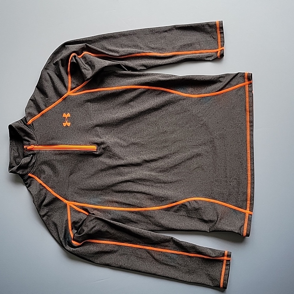 Under Armour ColdGear Quarter Zip Pullover (Small, Gray/Orange)